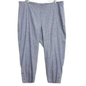 J Jill Pants Womens XL Petite Blue White Stripe Linen Stretch Capri Crop Pull On